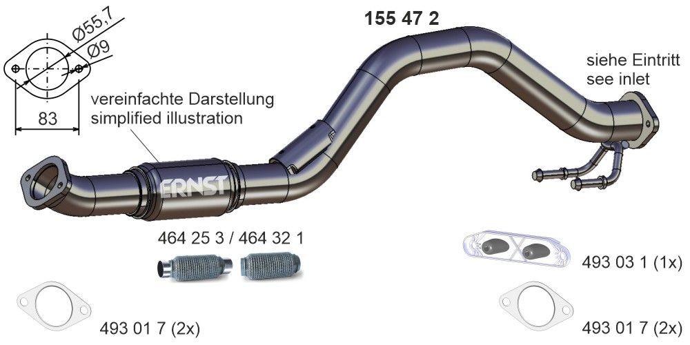 ERNST 155472 Exhaust pipes Touran Mk1