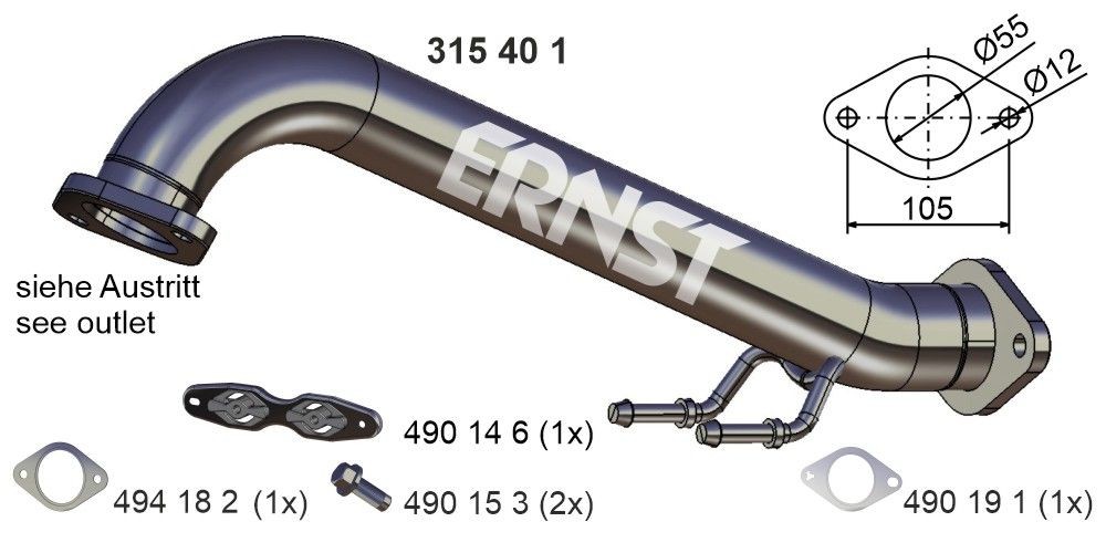 ERNST Exhaust Pipe 315401 Ford FOCUS 2019