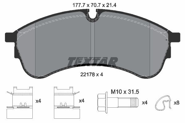 TEXTAR 2217801 Brake pad set prepared for wear indicator, with brake caliper screws, with accessories