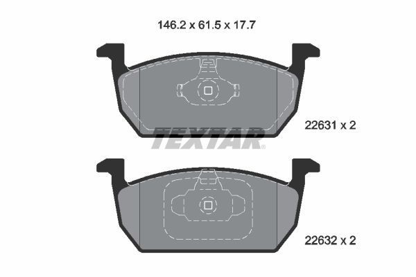 22631 TEXTAR not prepared for wear indicator Height: 61,5mm, Width: 146,2mm, Thickness: 17,7mm Brake pads 2263101 buy