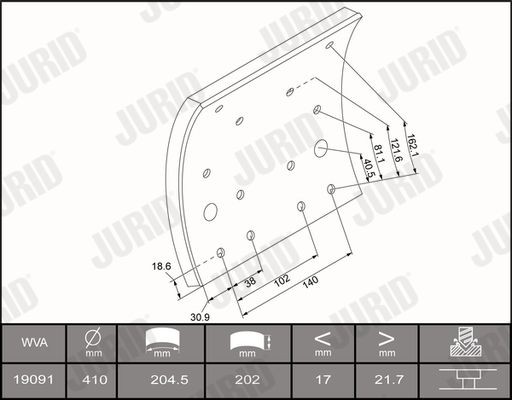 JURID 1909101230 Brake Lining Kit, drum brake