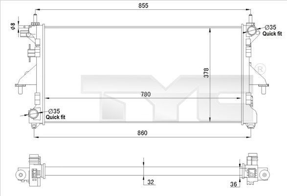 709-0028-R TYC Radiators ALFA ROMEO 780 x 378 x 34 mm, Manual Transmission, Mechanically jointed cooling fins