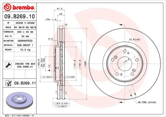 BREMBO Performance brake discs Honda Accord IX new 09.B269.11