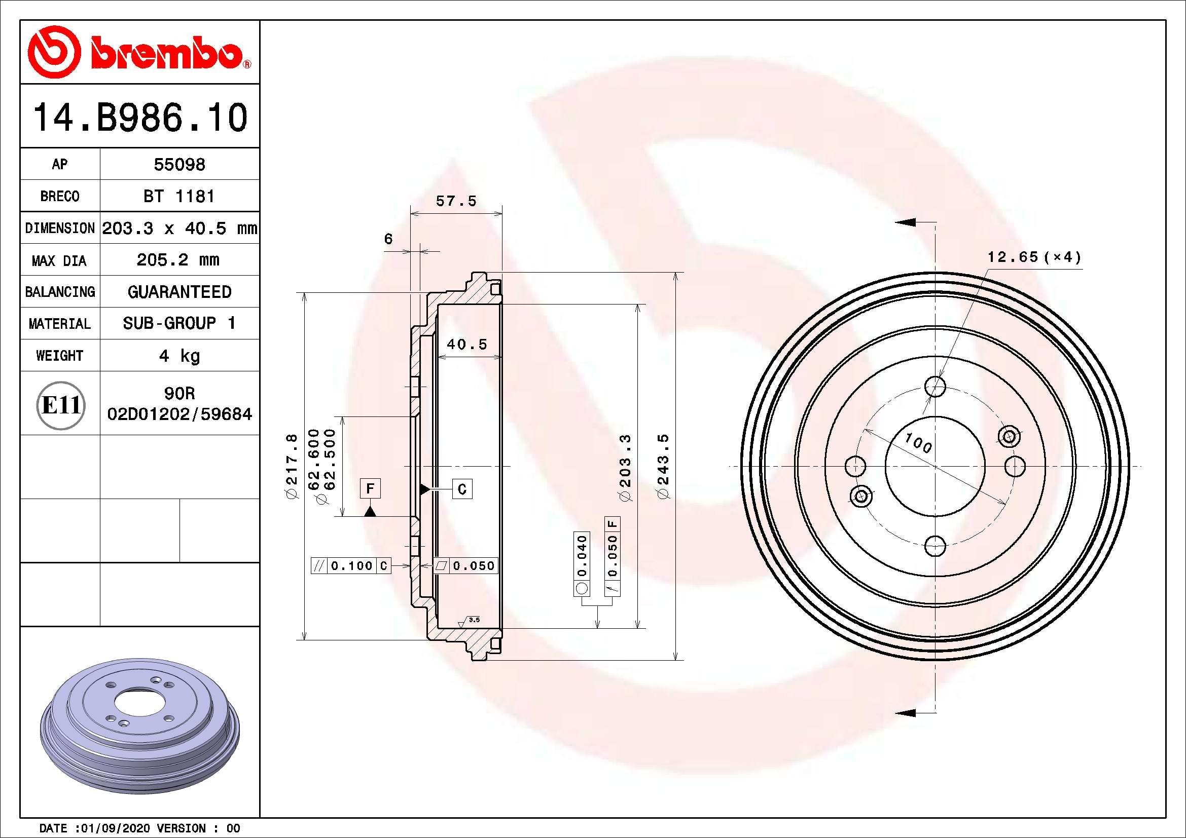 BREMBO 203,2mm Drum Brake 14.B986.10 buy
