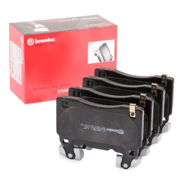 BREMBO P 10 064 Brake pad set with acoustic wear warning, with anti-squeak plate, without accessories, with counterweights