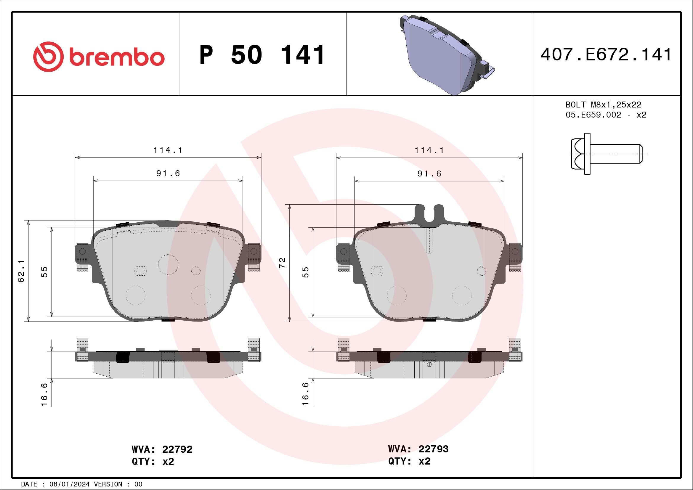 BREMBO Disc pads rear and front MERCEDES-BENZ E-Class Convertible (A238) new P 50 141
