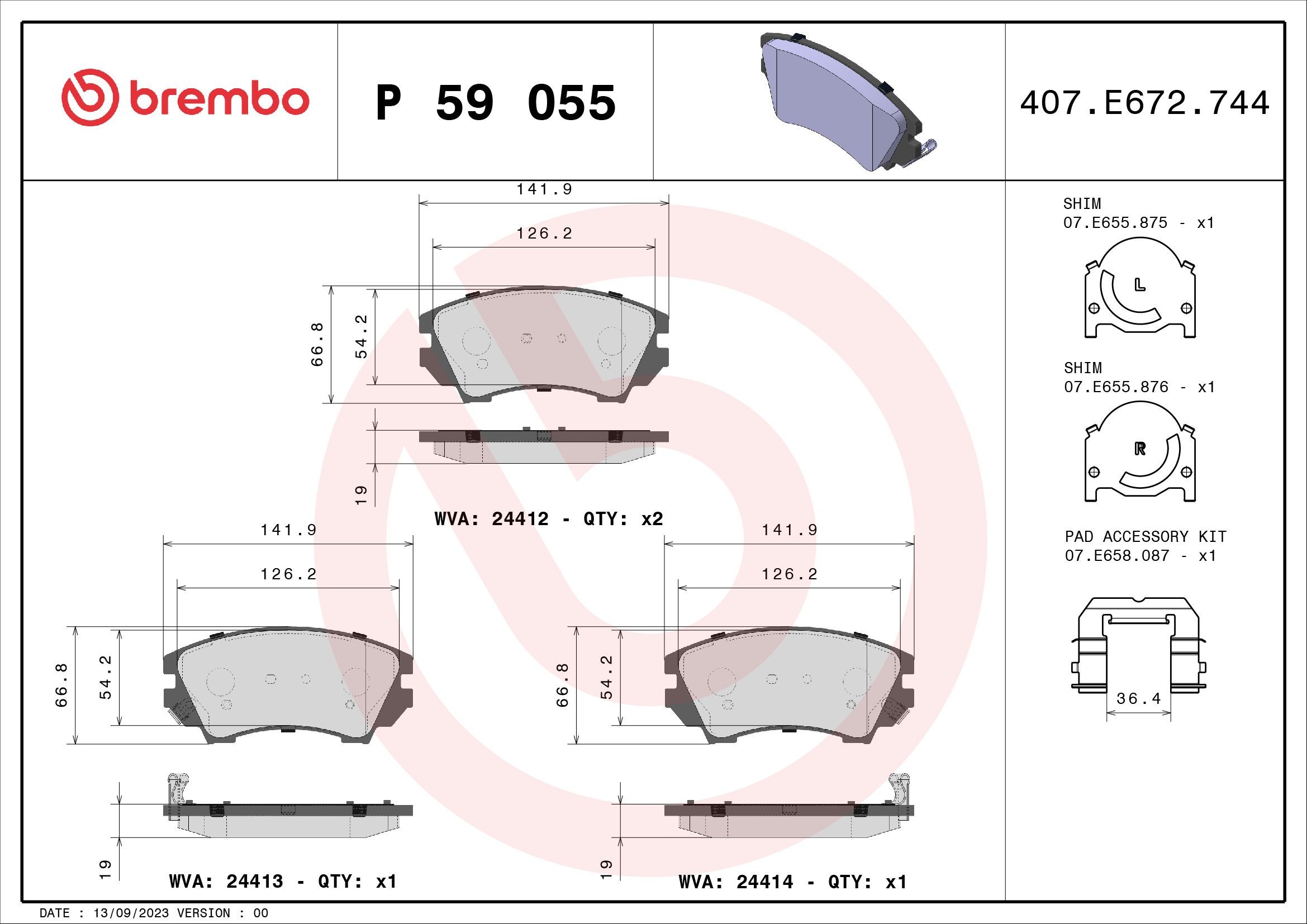 P 59 055X Bremsbelagsatz BREMBO Test