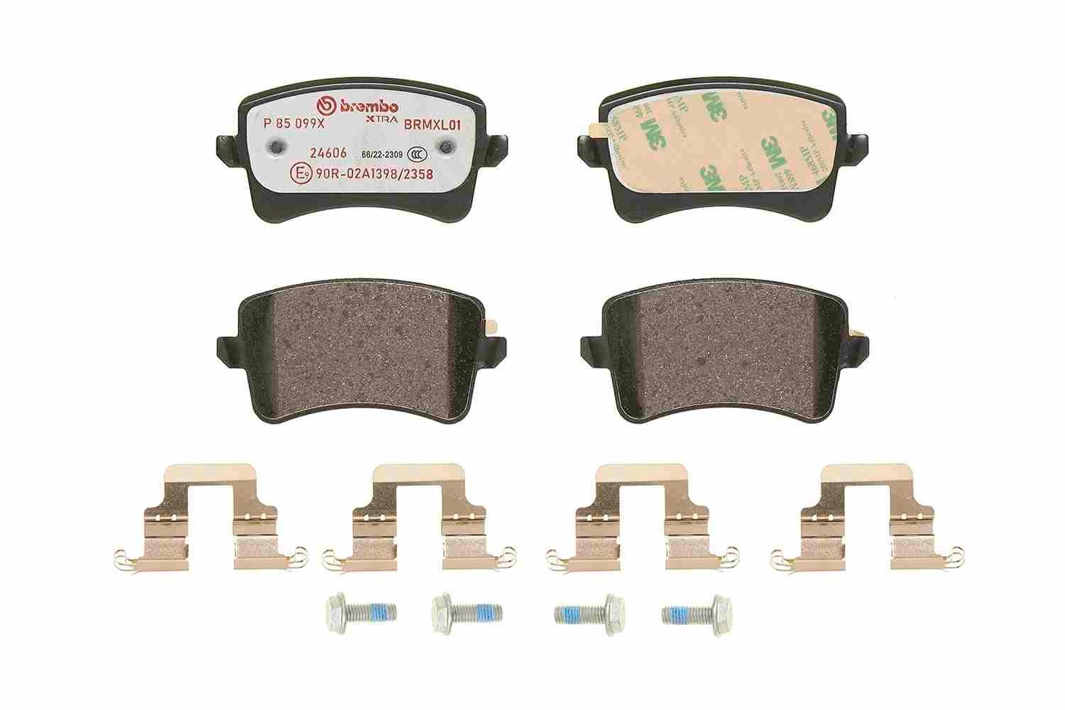 P85099X Set of brake pads P85099X BREMBO excl. wear warning contact, with brake caliper screws, with accessories