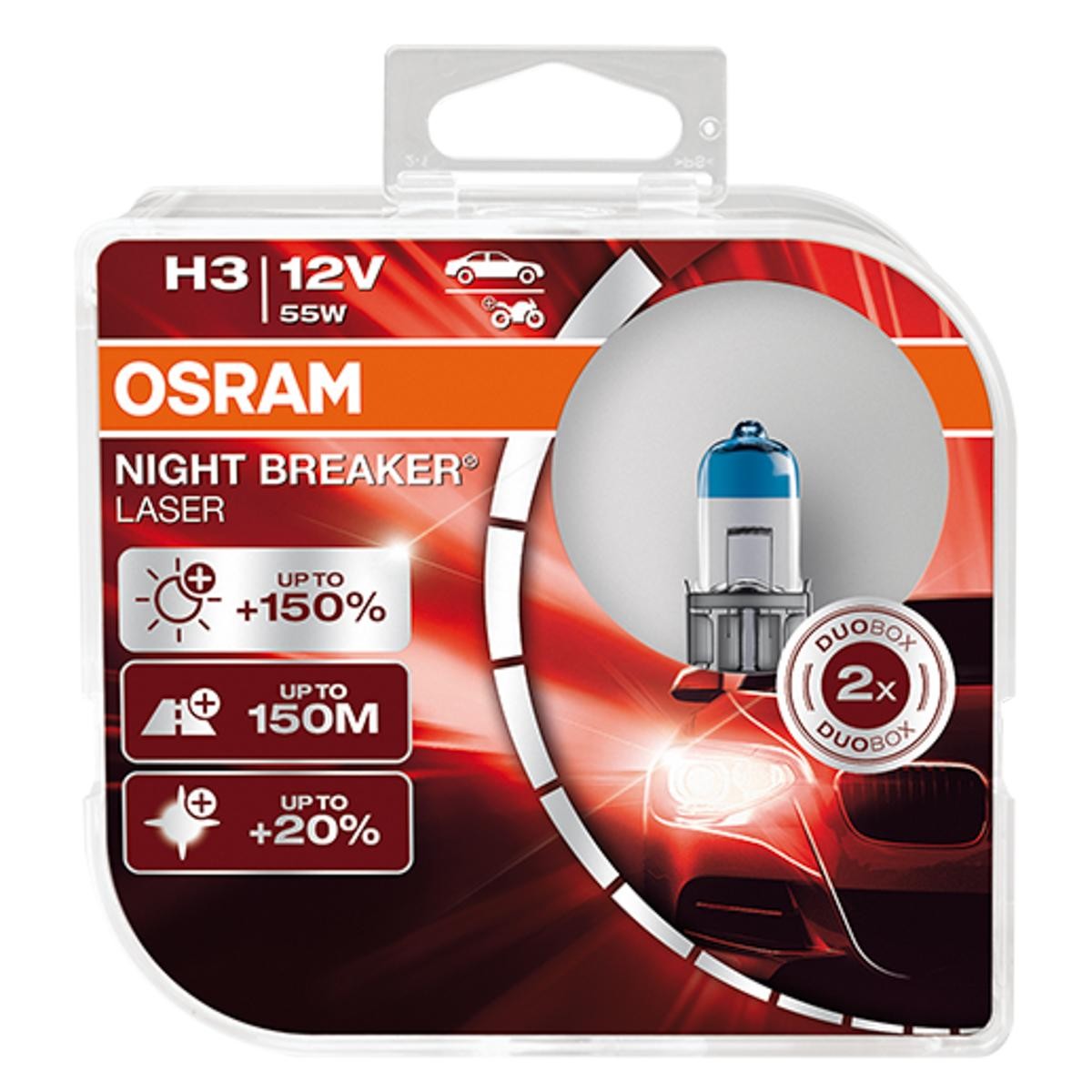 OSRAM NIGHT BREAKER LASER next Generation 64151NL-HCB Bulb, spotlight H3 12V 55W PK22s, 3950K, Halogen