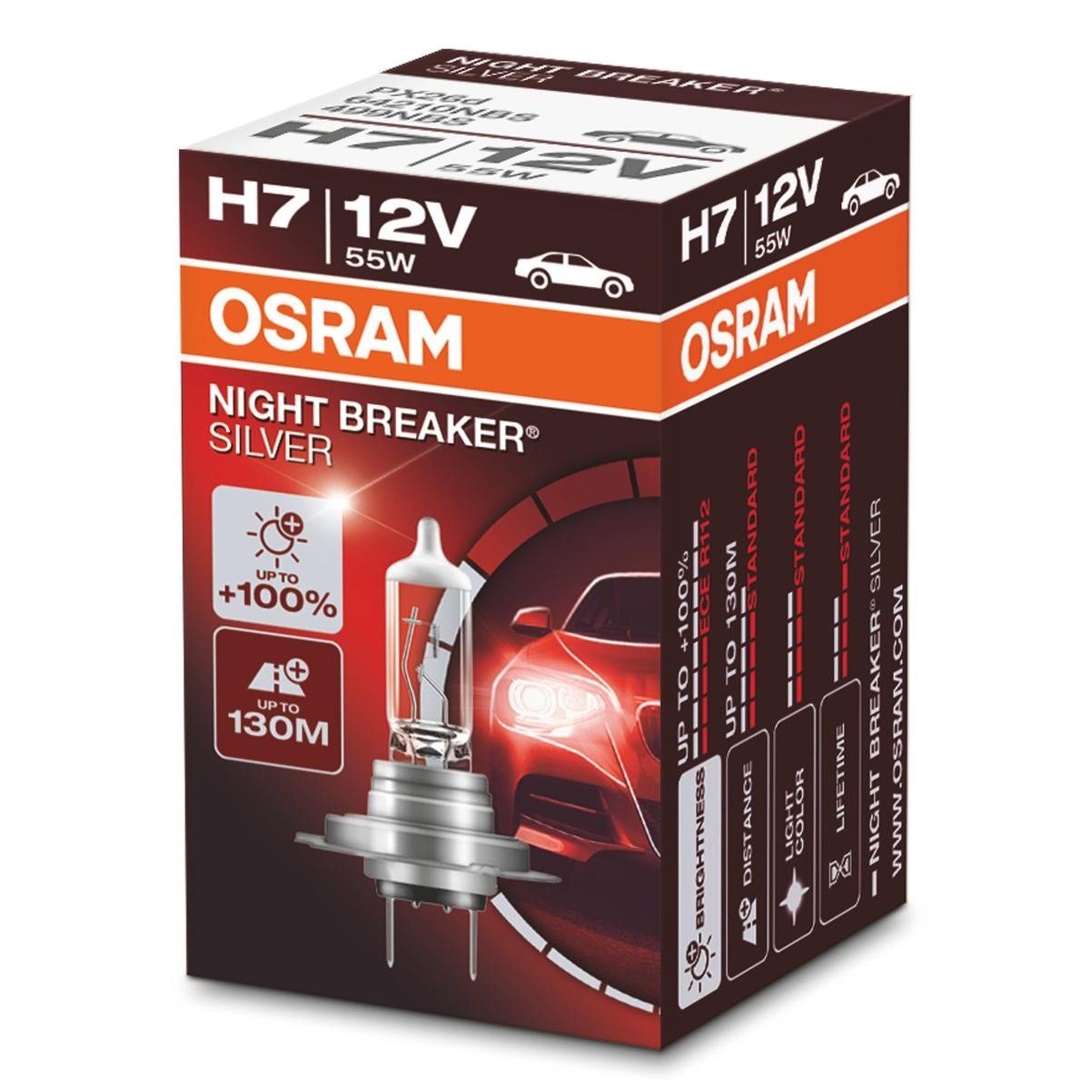 64210NBS OSRAM NIGHT BREAKER SILVER H7 12V 55W PX26d, 4300K, Halogen Bulb,  spotlight