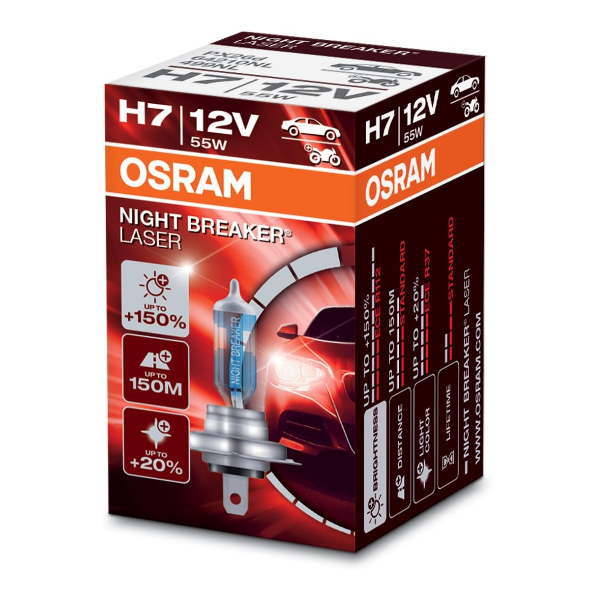 Headlight bulb OSRAM NIGHT BREAKER LASER next Generation H7 12V 55W PX26d, 4050K, Halogen - 64210NL