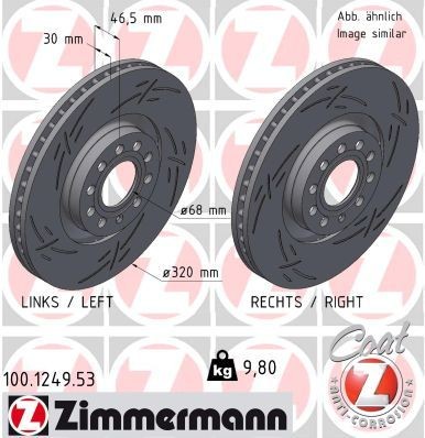 ZIMMERMANN 100.1249.53 Brake disc 320x30mm, 10/5, 5x112, Externally Vented, slotted, Coated, High-carbon