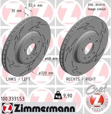 ZIMMERMANN 100.3331.53 Brake disc 320x30mm, 6/5, 5x112, internally vented, slotted, Coated, High-carbon