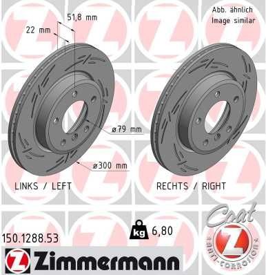 ZIMMERMANN 150.1288.53 Brake disc 300x22mm, 6/5, 5x120, internally vented, slotted, Coated, High-carbon