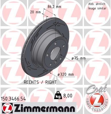 ZIMMERMANN 150.3466.54 Brake disc 320x20mm, 6/5, 5x120, Externally Vented, slotted, Coated, High-carbon
