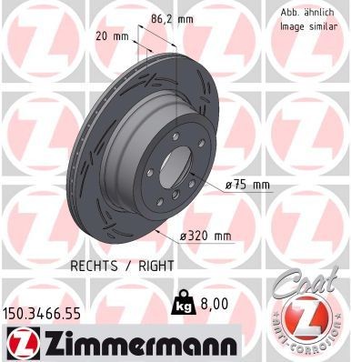 ZIMMERMANN 150.3466.55 Brake disc 320x20mm, 6/5, 5x120, Externally Vented, slotted, Coated, High-carbon