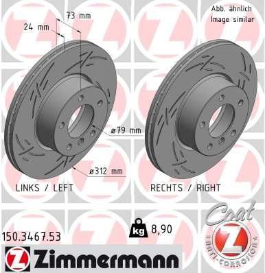 ZIMMERMANN 150.3467.53 Brake disc 312x24mm, 6/5, 5x120, internally vented, slotted, Coated, High-carbon
