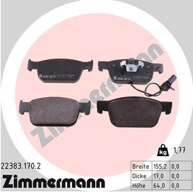 ZIMMERMANN 22383.170.2 Brake pad set incl. wear warning contact, Photo corresponds to scope of supply