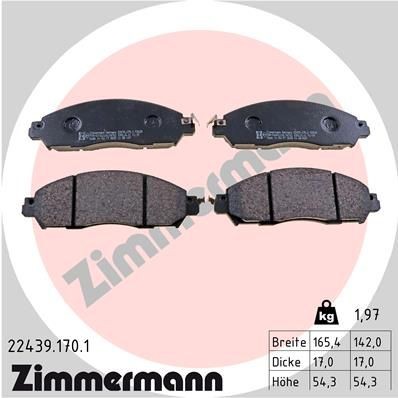 22439 ZIMMERMANN with acoustic wear warning, Photo corresponds to scope of supply Height: 54mm, Width: 165mm, Thickness: 17mm Brake pads 22439.170.1 buy