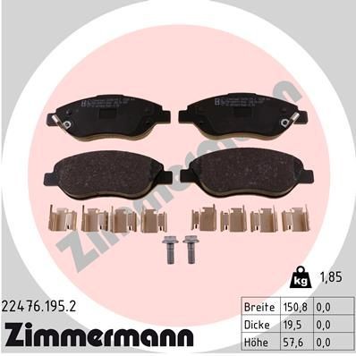 ZIMMERMANN 22476.195.2 Brake pad set with acoustic wear warning, with bolts/screws, Photo corresponds to scope of supply, with sliding plate