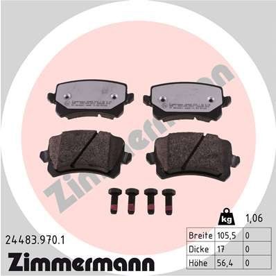 24483 ZIMMERMANN with bolts/screws, Photo corresponds to scope of supply Height: 56mm, Width: 106mm, Thickness: 17mm Brake pads 24483.970.1 buy