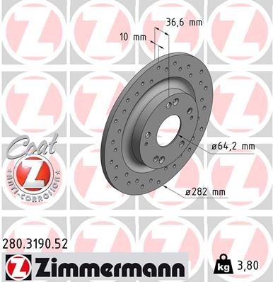Original ZIMMERMANN Performance brake discs 280.3190.52 for HONDA INTEGRA