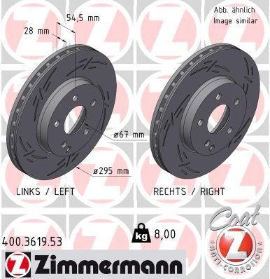 ZIMMERMANN 400.3619.53 Brake disc 295x28mm, 6/5, 5x112, internally vented, slotted, Coated, High-carbon