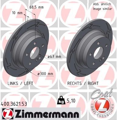 ZIMMERMANN 400.3621.53 Brake disc 300x10mm, 6/5, 5x112, solid, slotted, Coated, High-carbon