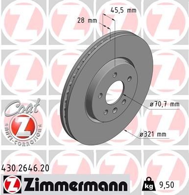 Original ZIMMERMANN Brake disc 430.2646.20 for OPEL INSIGNIA