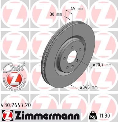 ZIMMERMANN 430.2647.20 Brake disc 345x30mm, 6/5, 5x115, internally vented, Coated, High-carbon