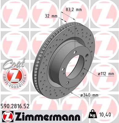 ZIMMERMANN 340x32mm, 7/5, 5x150, internally vented, Perforated, Coated Ø: 340mm, Rim: 5-Hole, Brake Disc Thickness: 32mm Brake rotor 590.2816.52 buy