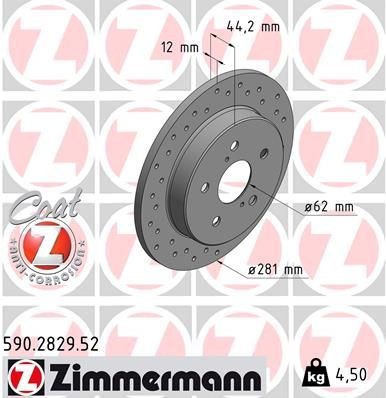 ZIMMERMANN 590.2829.52 Brake disc 281x12mm, 7/5, 5x114, solid, Perforated, Coated