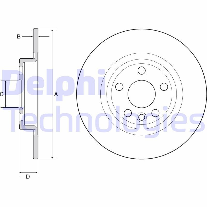 BG4930C DELPHI Brake rotors LAND ROVER 300x10mm, 5, solid, Coated, Untreated