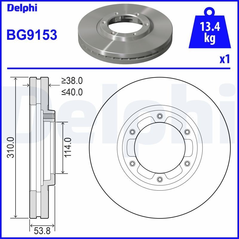 DELPHI 310x40mm, 6, Vented, Oiled, Untreated Ø: 310mm, Num. of holes: 6, Brake Disc Thickness: 40mm Brake rotor BG9153 buy