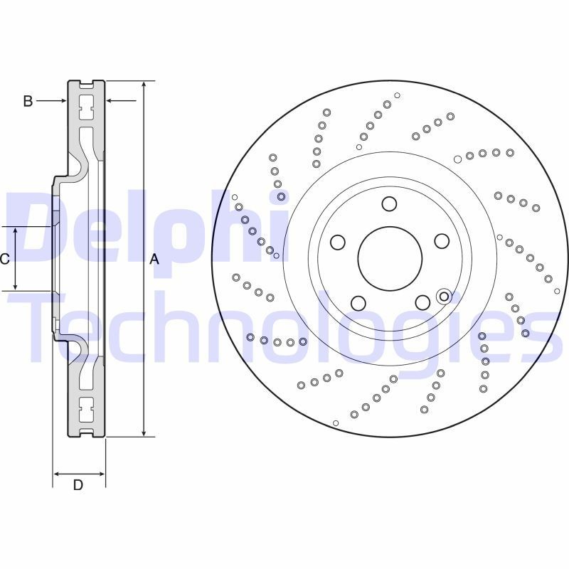 DELPHI 360x36mm, 5, Vented, Perforated, Coated, High-carbon Ø: 360mm, Num. of holes: 5, Brake Disc Thickness: 36mm Brake rotor BG9222C buy