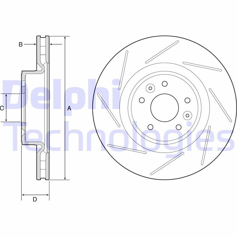 DELPHI 340x28mm, 5, Vented, slotted/perforated, Coated, High-carbon Ø: 340mm, Num. of holes: 5, Brake Disc Thickness: 28mm Brake rotor BG9224C buy