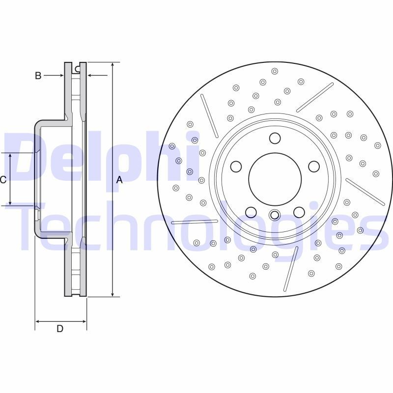 DELPHI BG9234C Brake disc 340x30mm, 5, Vented, Perforated, slotted/perforated, Coated, High-carbon