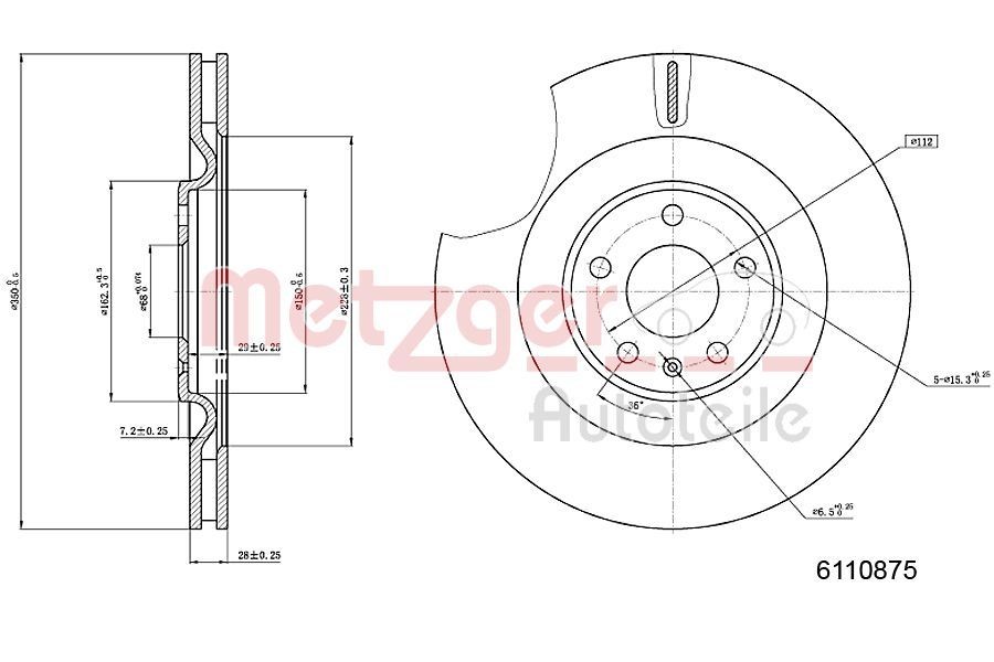 Audi A6 Brake discs and rotors 13820288 METZGER 6110875 online buy