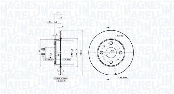 Brake disc MAGNETI MARELLI 234x16mm, 4x55, internally vented - 360406132201