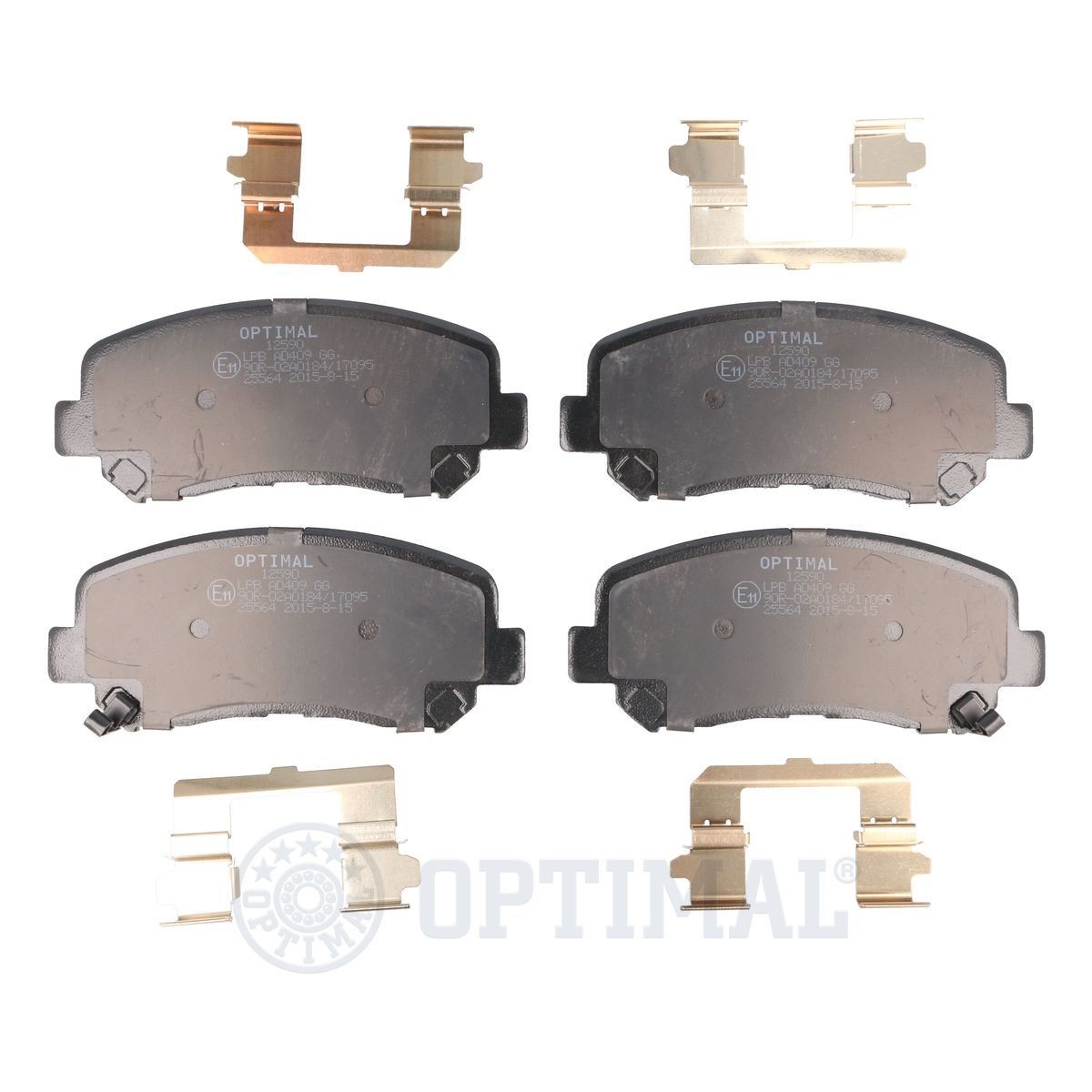 25564 OPTIMAL Front Axle, with acoustic wear warning, with accessories Height: 61,1mm, Width: 141,7mm, Thickness: 15,8mm Brake pads BP-12590 buy