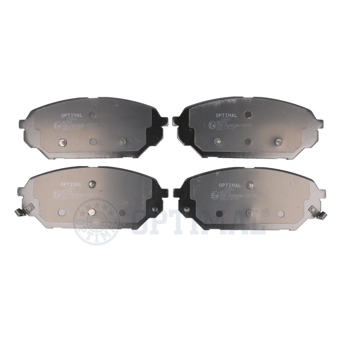 OPTIMAL BP-12661 Brake pad set Front Axle, with acoustic wear warning, with anti-squeak plate, with accessories