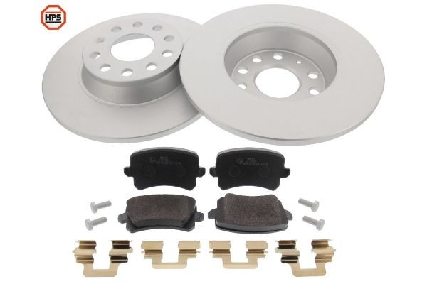 Brake pads and rotors MAPCO Rear Axle, solid, with accessories, with brake caliper screws, not prepared for wear indicator, excl. wear warning contact - 47906HPS