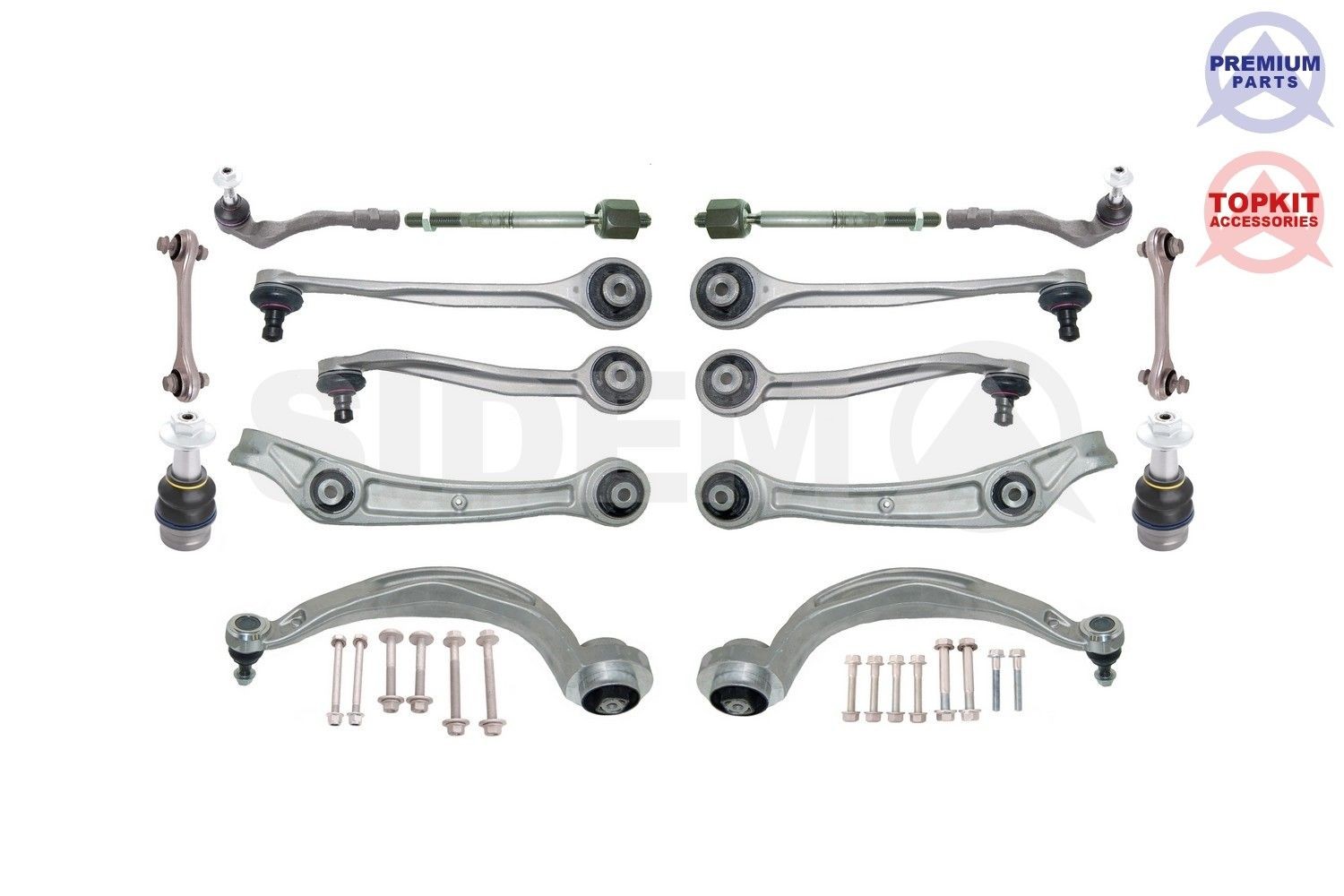 Suspension arm kit SIDEM Trailing Arm, Front axle both sides, with fastening material - 37852