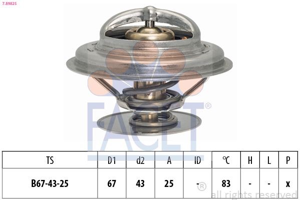 FACET 7.8982S Engine thermostat Opening Temperature: 83°C, 67mm, without gasket/seal