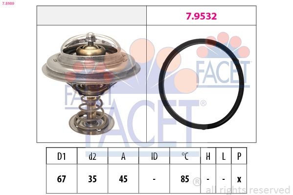 FACET 7.8989 Engine thermostat Opening Temperature: 85°C, 67mm, without housing