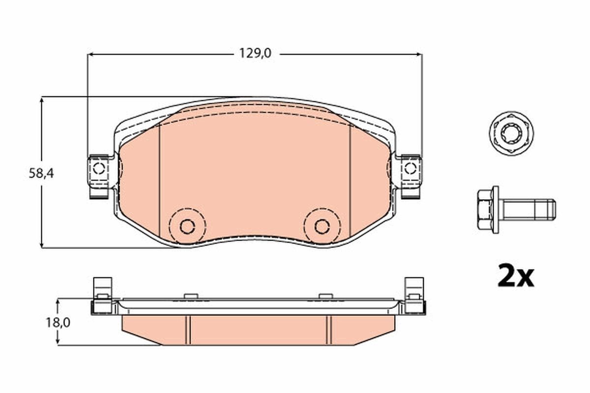 GDB2175 Set of brake pads GDB2175 TRW with acoustic wear warning, with brake caliper screws
