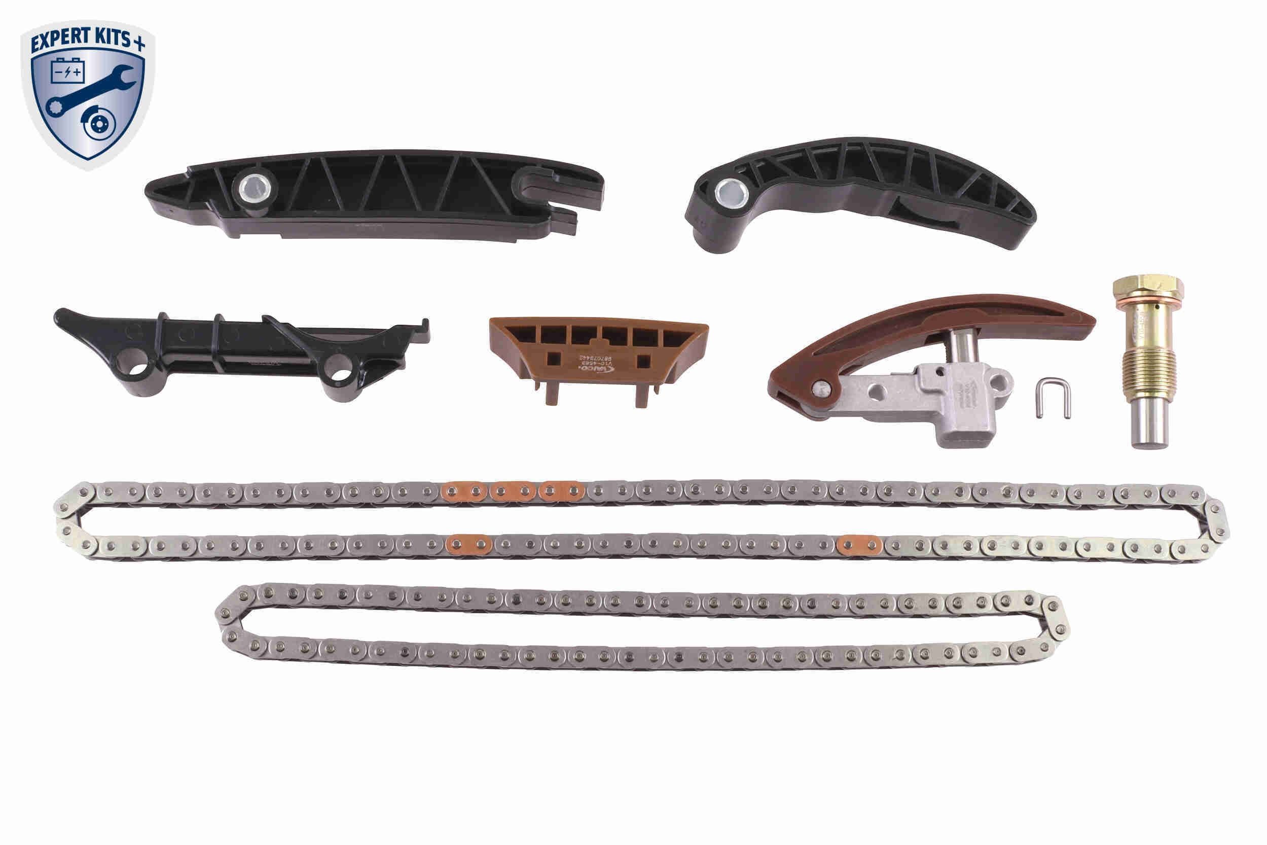 Timing chain kit VAICO with slide rails, with chain tensioner, for camshaft, Closed chain, Simplex - V10-10018-BEK