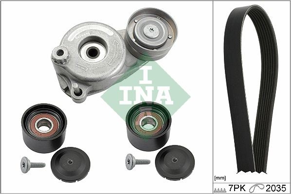 INA Check alternator freewheel clutch & replace if necessary Length: 2035mm, Number of ribs: 7 Serpentine belt kit 529 0050 10 buy