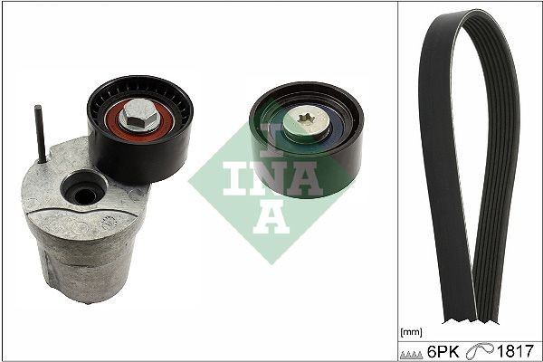INA 529 0370 10 V-Ribbed Belt Set Check alternator freewheel clutch & replace if necessary