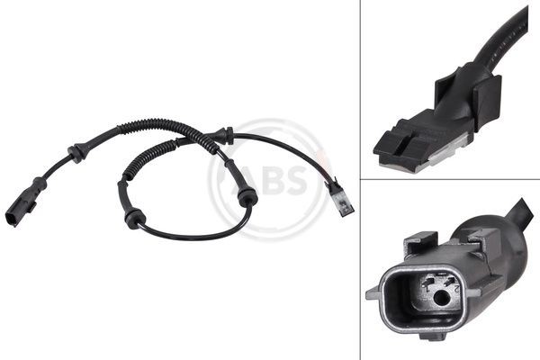 31844 A.B.S. Wheel speed sensor RENAULT Active sensor, 635mm, 705mm, 24mm, black